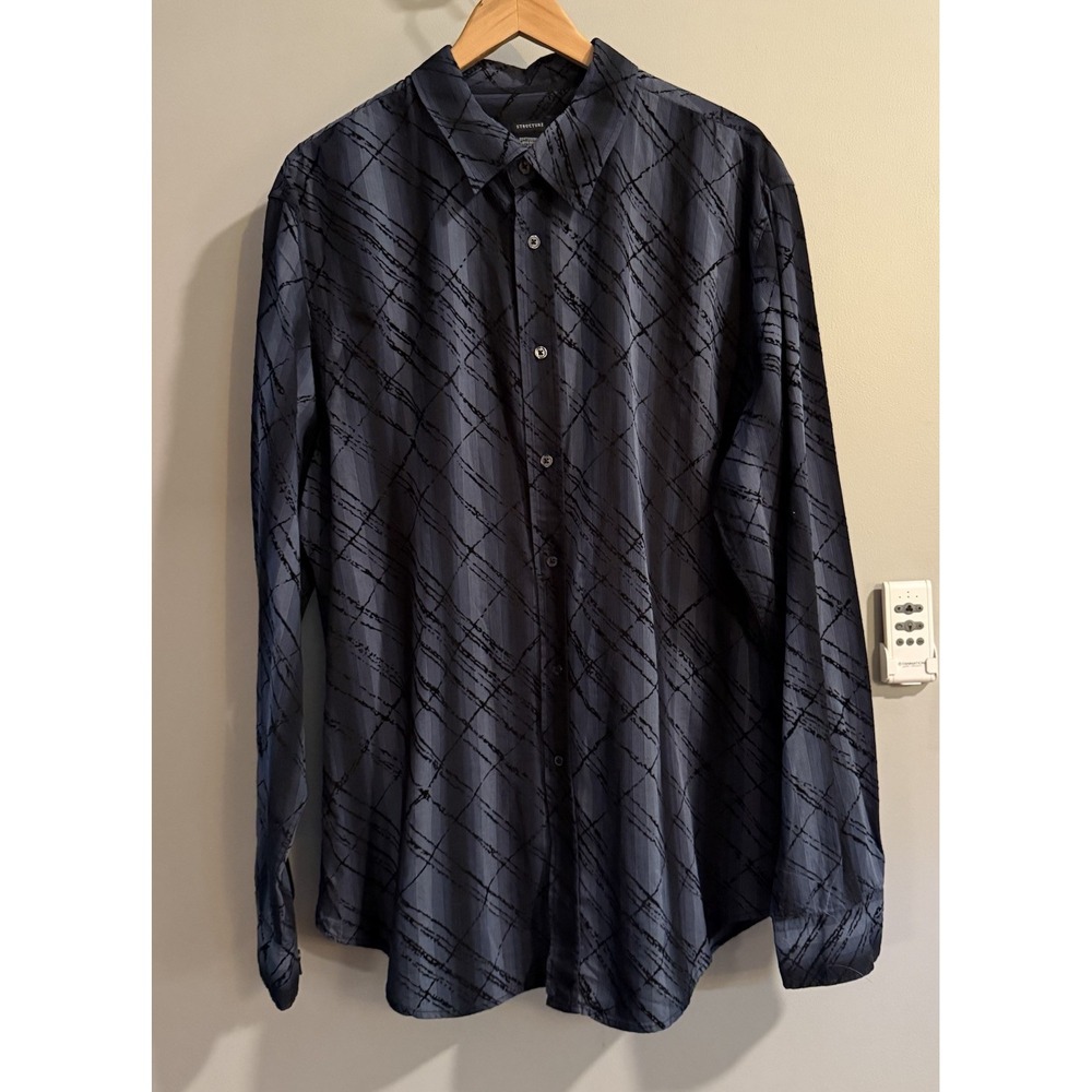 Structure Shirt Abstract Plaid Cotton Long Sleeve Button Up Mens XL